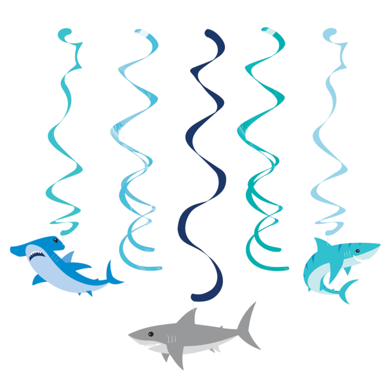 5 pack Shark Hanging Whirl Decorations 