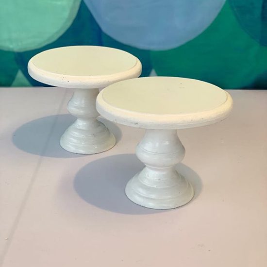 White painted wooden cake stand - small